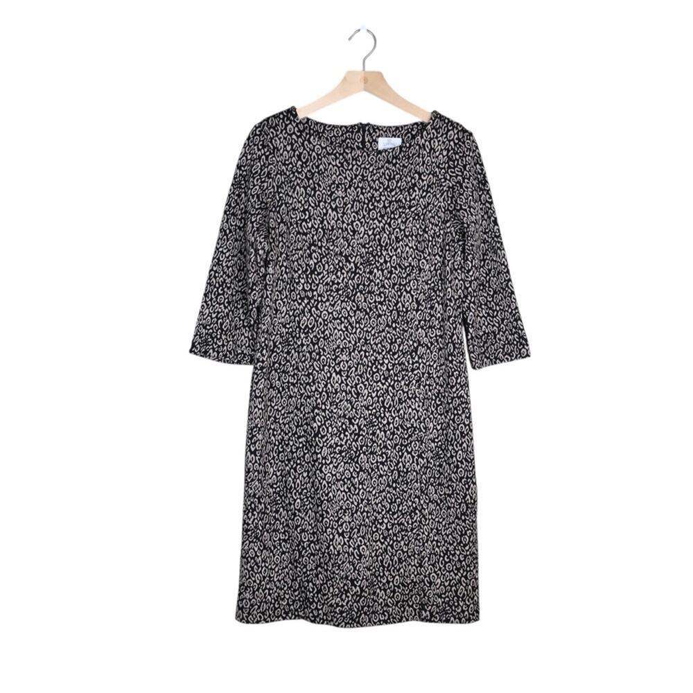 So Slimming by Chico's Women's M Leopard Print Knit 3/4 Sleeve Lined Dress